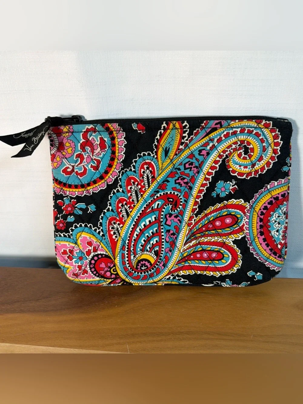 Vera Bradley Medium Quilted Cosmetic Bag Parisian Paisley Retired Pattern Black
